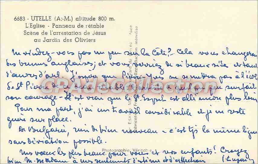 CPA Utelle (A M) Alt 800 m L'Eglise Panneau de retable Scene de l'arrestation de Jesus au jardin des — Verso