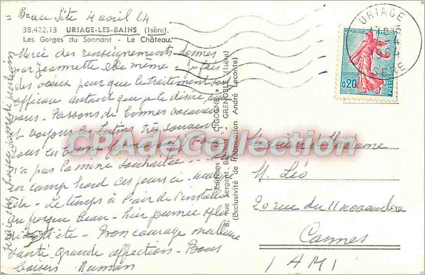 Les Gorges du Sonnante - Le Château — Uriage-les-Bains (Isère) — Éditions André Lecomte — Verso