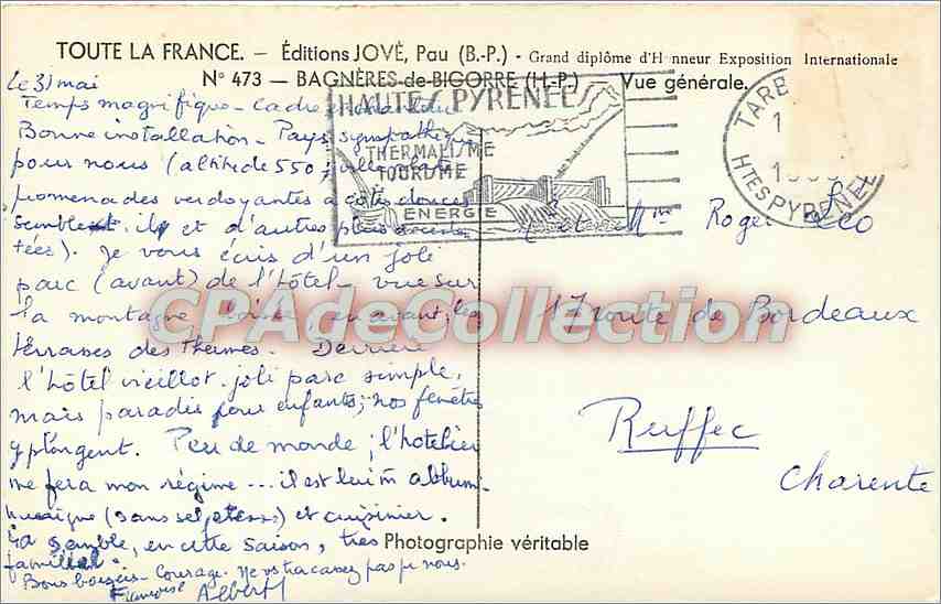 Bagnères-de-Bigorre — Vista general — Ediciones JOYÉ, N° 473 — Reverso