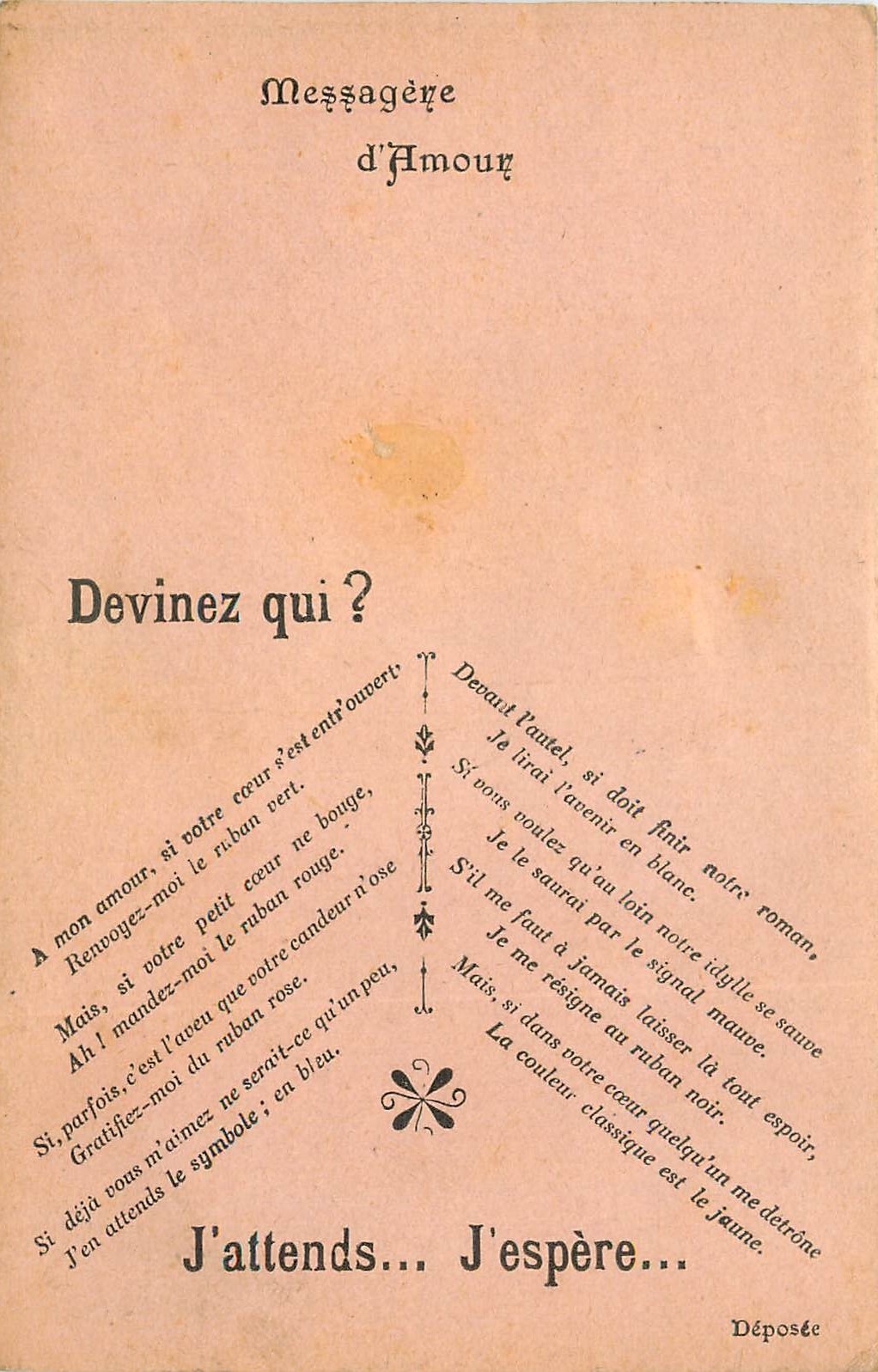 Messagère d'Amour — Devinez qui ? — Dépostée - Recto