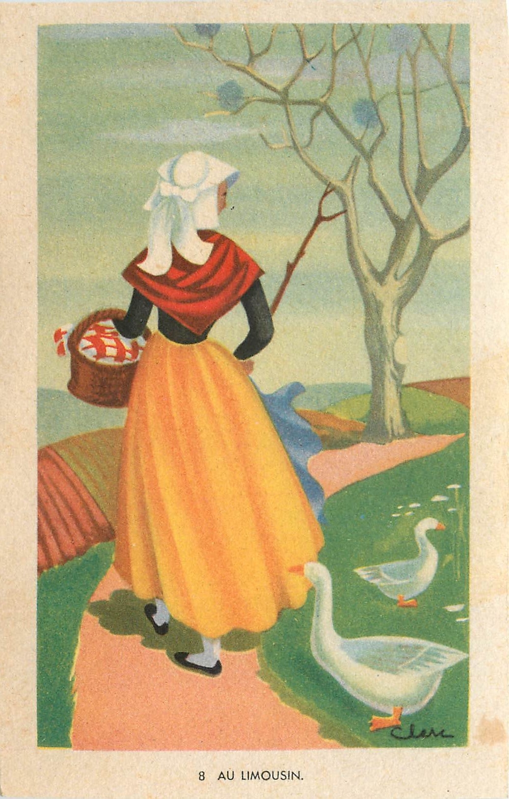 Frau im Limousin — ländlicher Landschaft mit Enten — Ausgabe Clere, Nr. 8