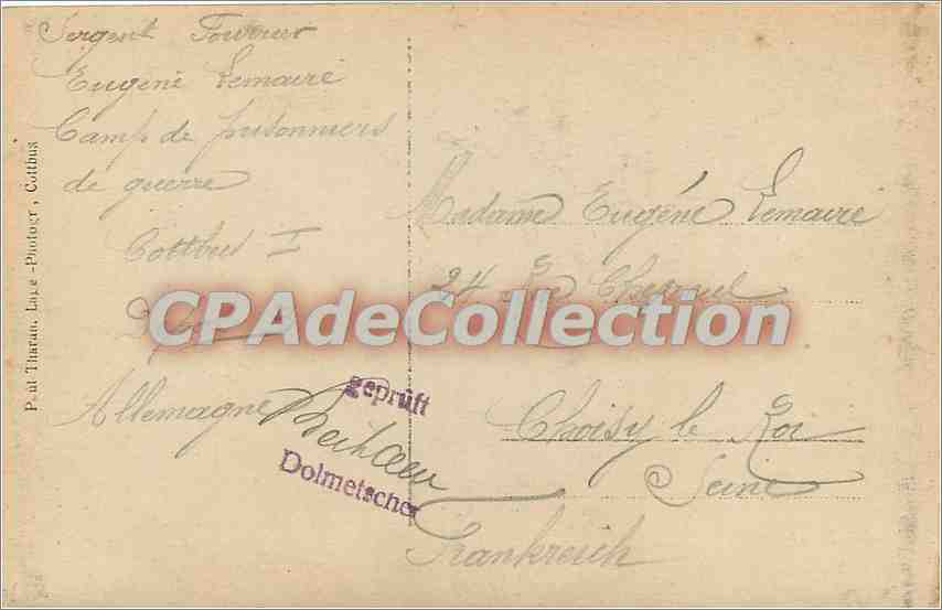 CPA camp de prisonniers de guerre Cottbus I dépôt B Allemagne Eugène Lemaire Sergent Fouvrier — Rückseite