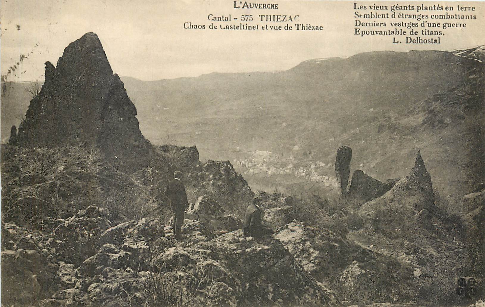 Chaos de Casteltinet et vue de Thiézac — L'Auvergne — L. Delhostal