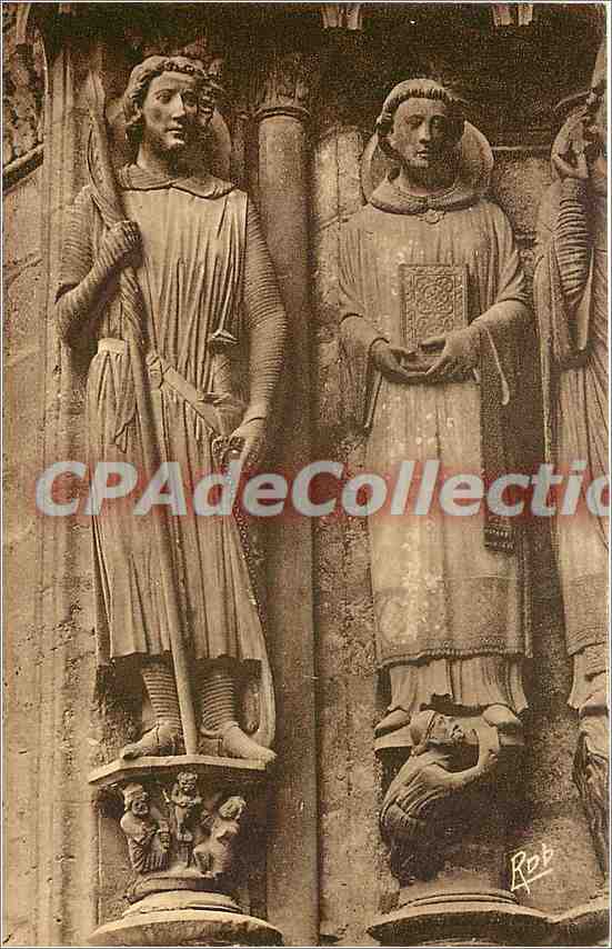 Chartres — Cathédrale, Portail Sud (XIIIe s.) — Statues de saint Théodore et saint Étienne — Éditeur Laillet, Chartres