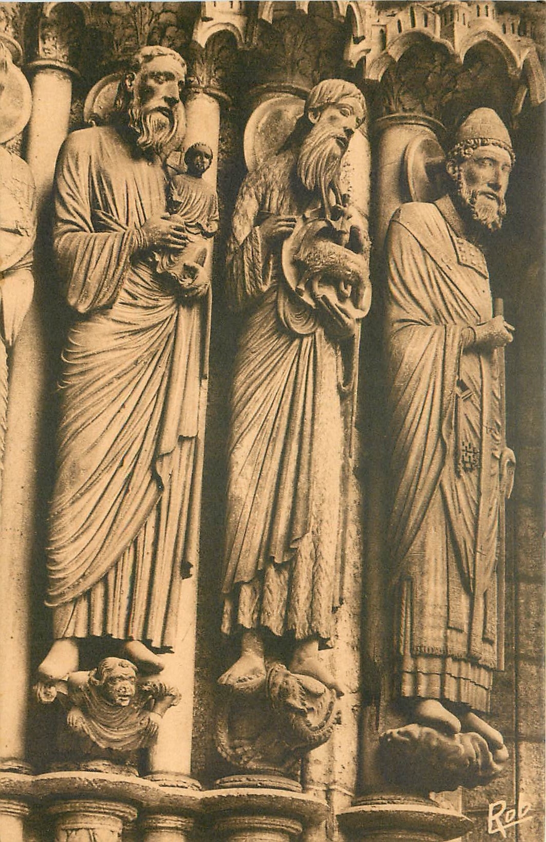 Chartres — La Cathédrale, portail Nord, baie centrale, côté droit — St-Jean-Baptiste et St-Pierre — Robert Delacroix