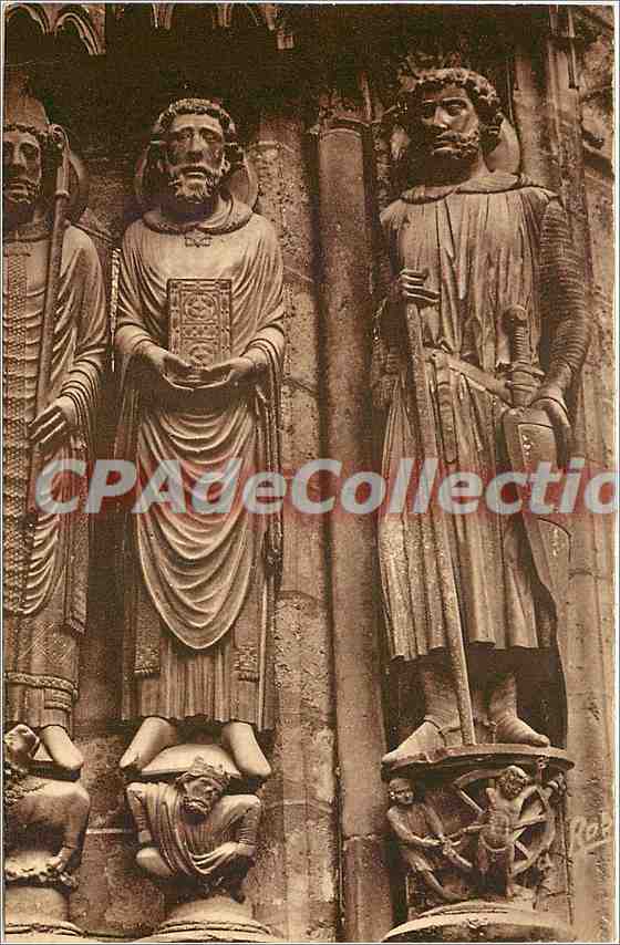 Chartres — Cathédrale, Portail Sud (XIIIe s.) — Statues de saint Georges et saint Piat — Éditeur Laillet, Chartres
