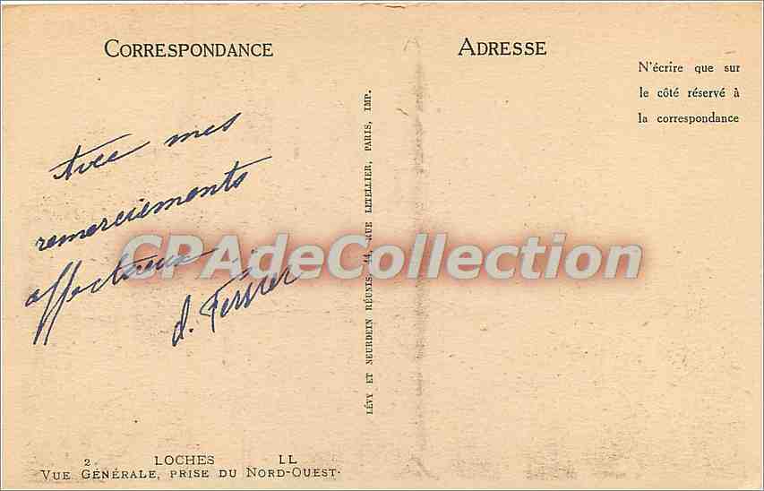Loches — Vue générale prise du nord-ouest — Éditeur : Lévy et Neubin Réunis, Paris — Rückseite