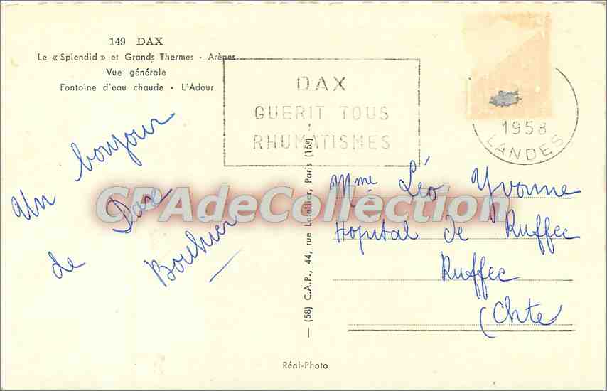 CPA Souvenir de Dax Le Splendid et Grands Thermes Arens Vue generale — Verso
