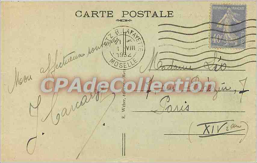 CPA Metz Poste Centrale — Verso