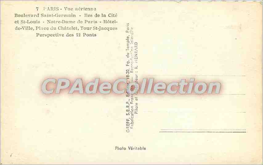 CPA Paris Vue aerienne Boulevard Saint Germain Iles de la Cite — Verso