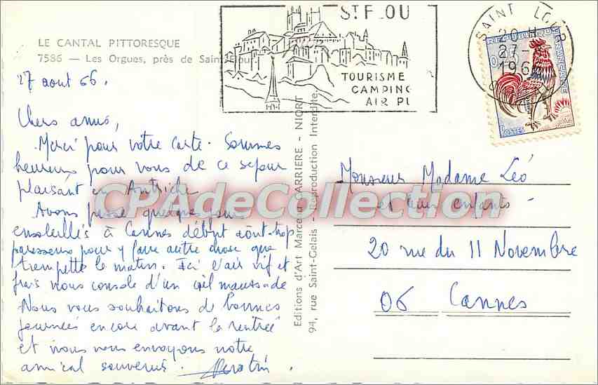 CPA Le Cantal Pittoresque Les Orgues pres de Saint — Rückseite