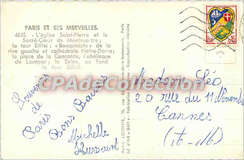 CPA Paris et ses Merveilles L'eglise Saint Pierre et le Sacre Coeur de Montmartre — Verso