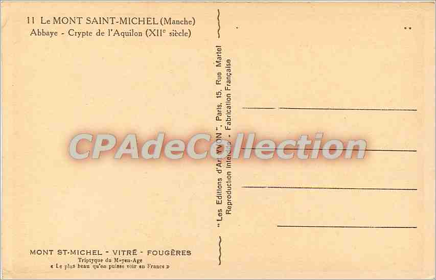 CPA Le Mont St Michel (Manche) Abbaye Crypte de l'Aquilon (XIIe s) — Verso