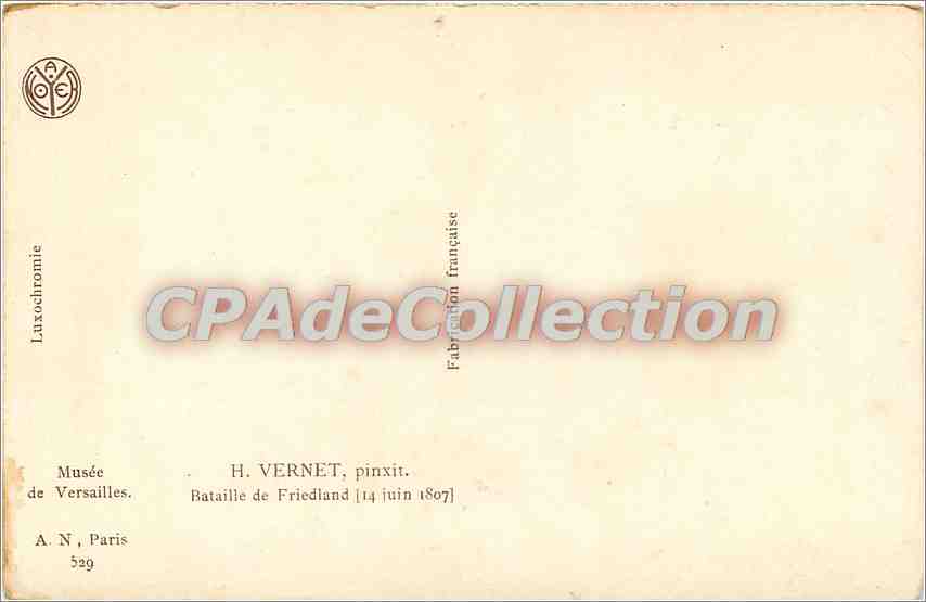 CPA Musee de Versailles H Vernet pincit Bataille de Friedland (14 juin 1807) — Rückseite