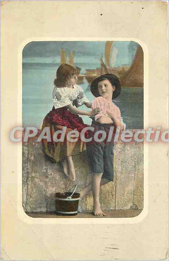 CPA couple enfants marins