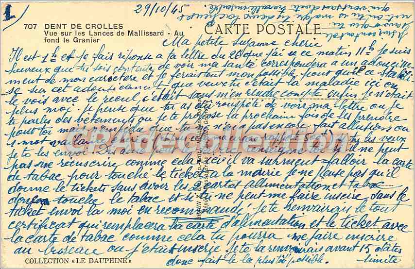 Vue sur les Lances de Mallissard — fond du Granier — Collection « Le Dauphiné » — Verso