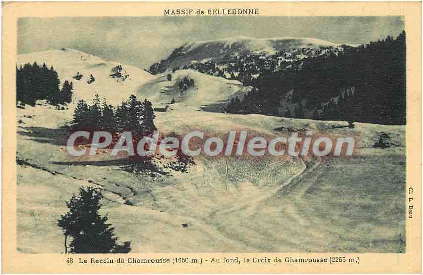 Le Recoin de Chamrousse (1650 m.) — Au fond, la Croix de Chamrousse (2255 m.) — Massif de Belledonne — Cl. L. Beau, n°48
