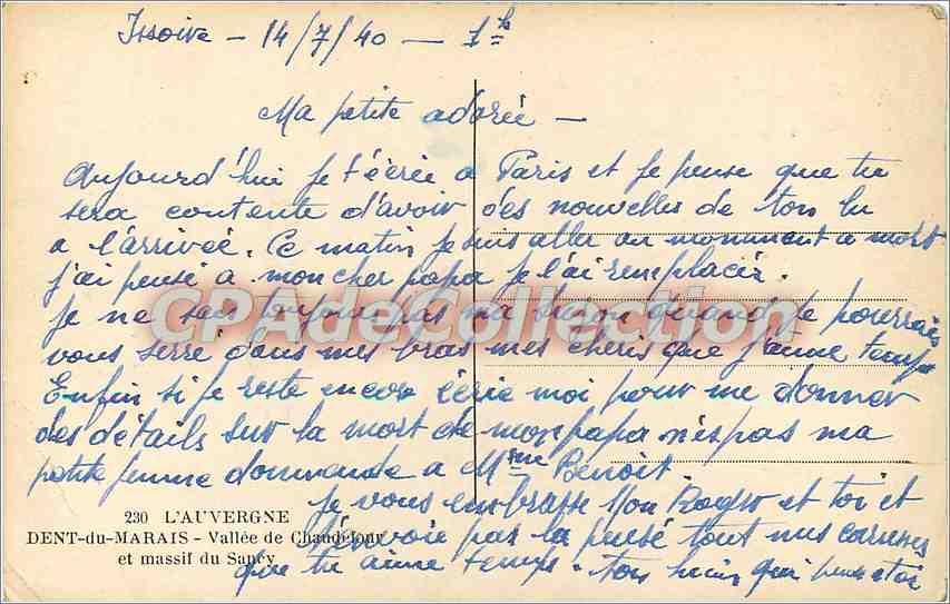 CPA L'Auvergne Dent du Marais Vallee  de Chandy et massif du Sancy — Rückseite