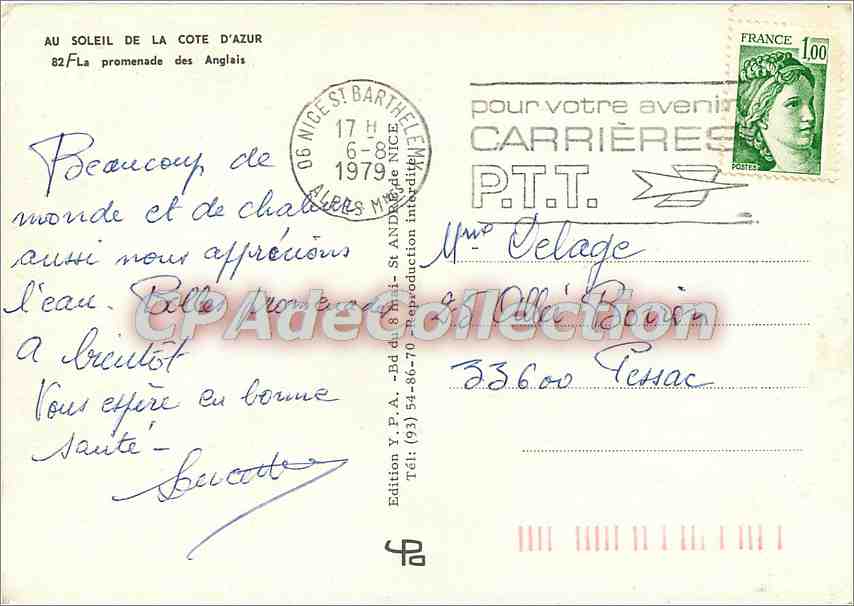 CPSM Au Soleil de la Cote d'Azur La Promenade des anglais — Rückseite
