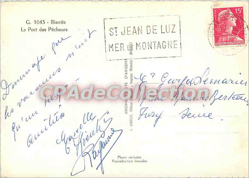 CPSM Biarritz le Port des Pecheurs — Verso