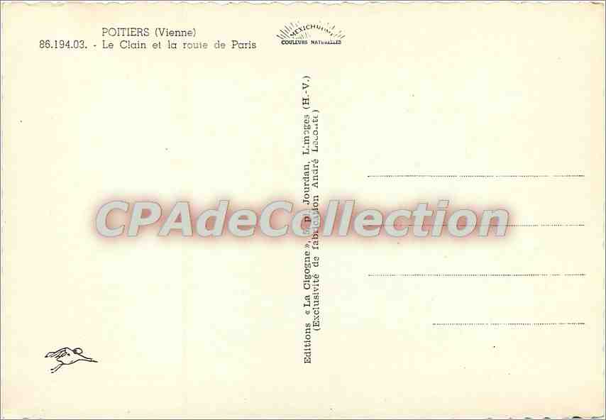 La Cigogne — Poitiers (Vienne) et la route de Paris — Éditions La Cigogne — Rückseite