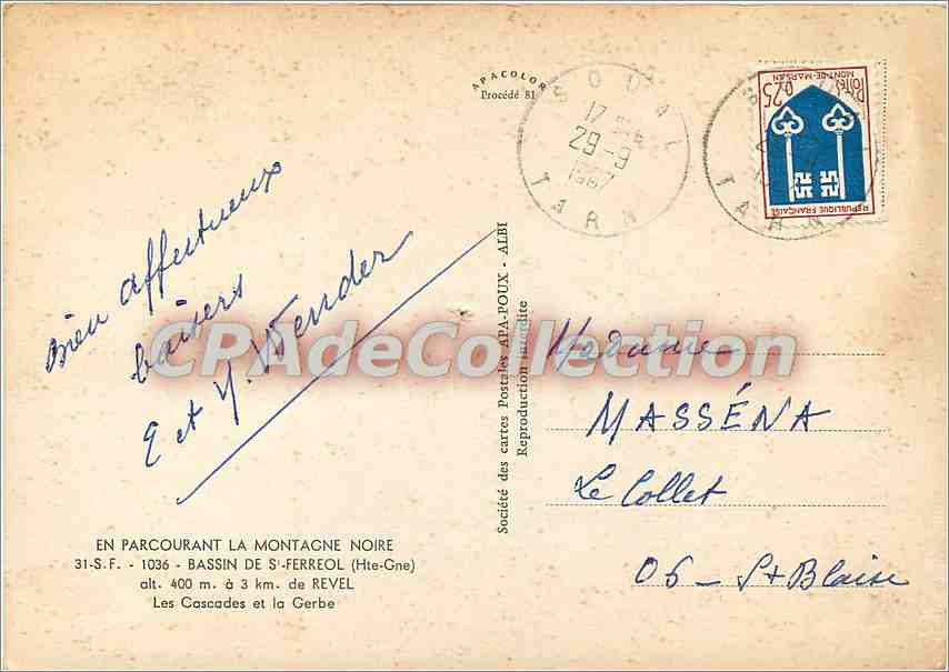 Cascade de Saint-Ferreol — Bassin de Saint-Ferreol (Haute-Garonne) — Société des cartes Postales APA-POUX — Reverso