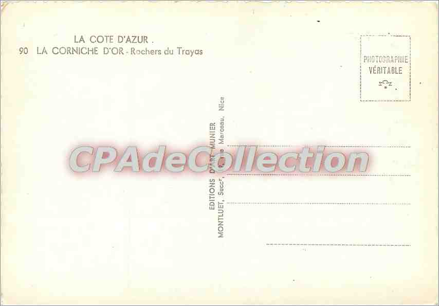 CPSM La Cote D'Azur La Corniche d'Or Rochers du Troyas — Rückseite