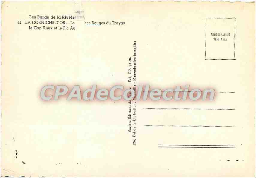 Les Bords de la Rivière — La Corniche d'Or — Le Cap Roux et le Pic Au — Société Éditions de France — Verso