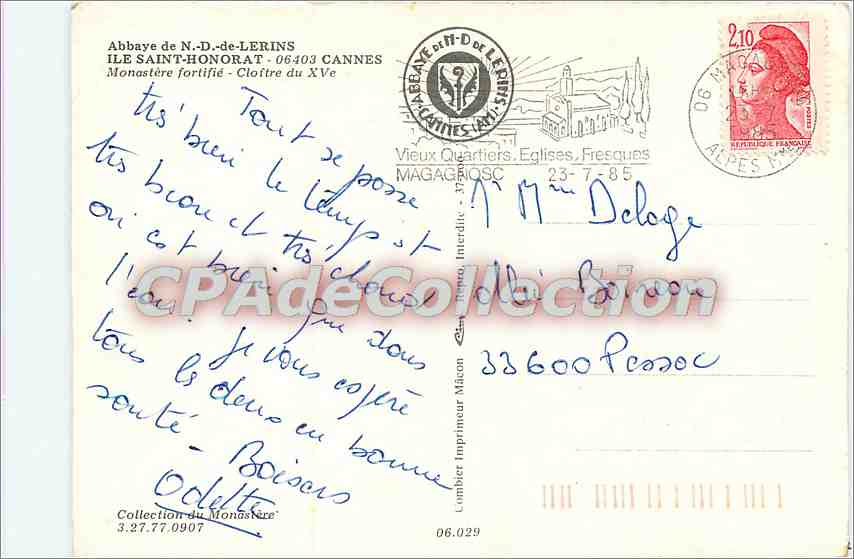 CPSM Abbaye de N D de Lerins Ile Saint Honorat Cannes Monastere fortifie Cloitre du XVe — Rückseite
