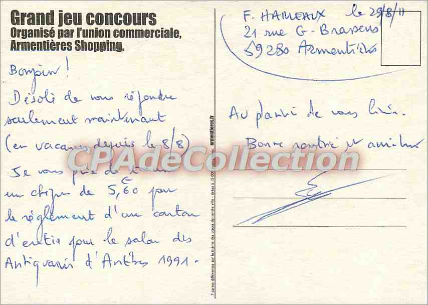 CPSM Gand jeu Concours Organise par L'Union commerciale Armentieres Shopping — Rückseite