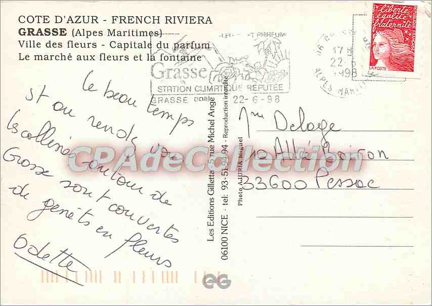 CPSM Grasse (A M) Villes des fleurs Capitale du Parfun le marche aux fleurs et la Fontaine — Reverso