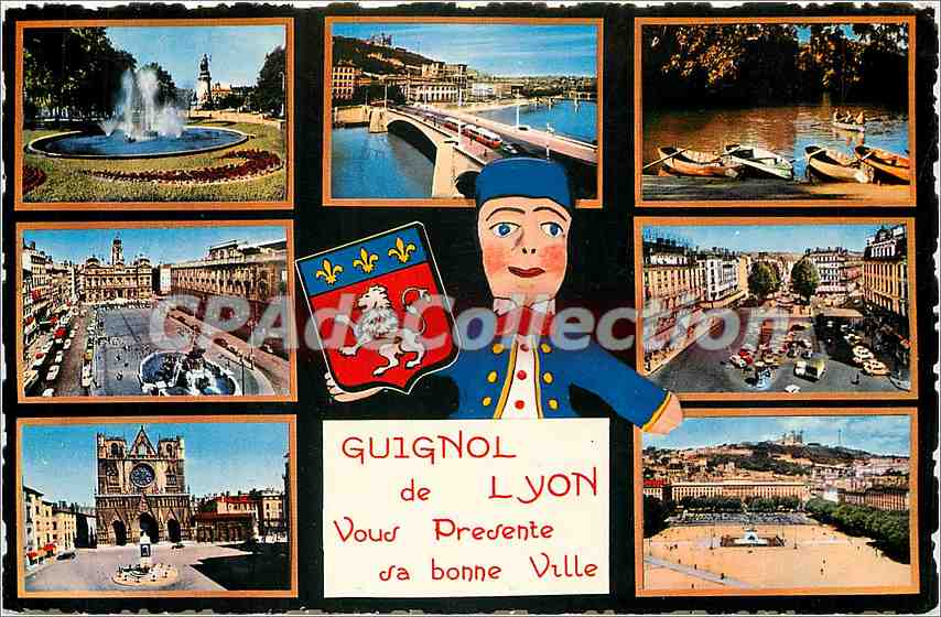CPSM Guignol de Lyon vous presente sa bonne Ville