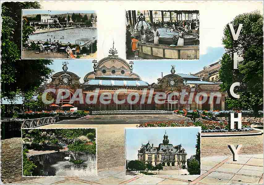 CPSM Vichy (Allier) Casino Piscine de Bellerive Source Chomel Bassin des Cygne Hotel de Ville