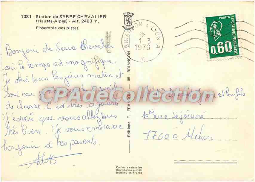 Station de Serre-Chevalier — Hautes-Alpes — Editions F. FRANÇON — Verso