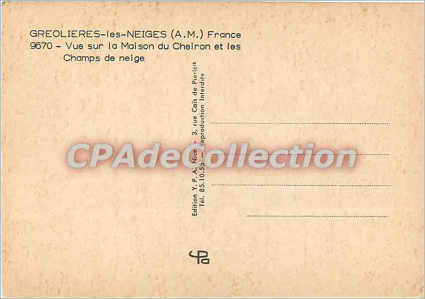 Greolieres-les-Neiges (A.M.) — Blick auf das Cheiron-Haus und die Schneefelder — Edition Y.P.A. Nice — Rückseite
