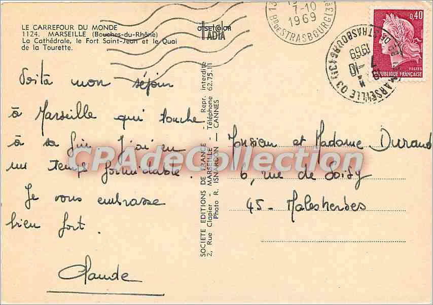 Marseille — La Cathédrale, le Fort Saint-Jean et le Quai de la Tourette — Société Éditions de France — Verso