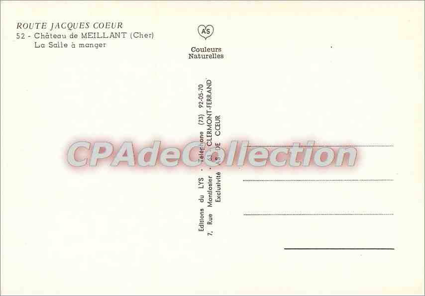 Château de Meillant — Salle à manger — Éditions du LYS — Verso