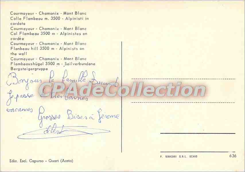 CPSM Courmayeur Chamonix mont Blanc Colle Flambeua m 350  Alpinisti iin Cordata — Verso