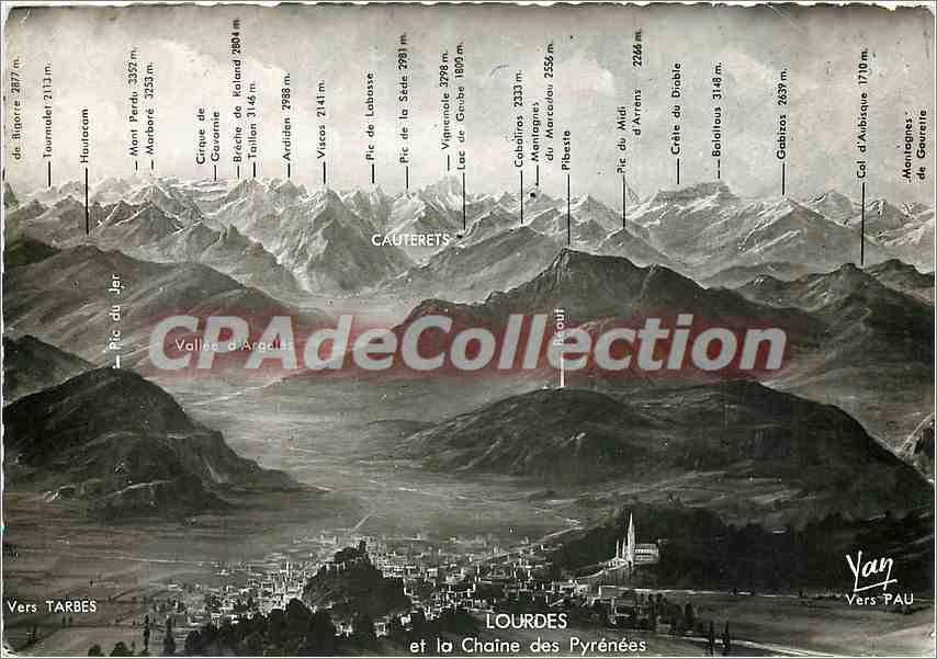 Lourdes y la Cadena de los Pirineos — Vista panorámica — P. Chambon, editor, n° 1010 - Anverso
