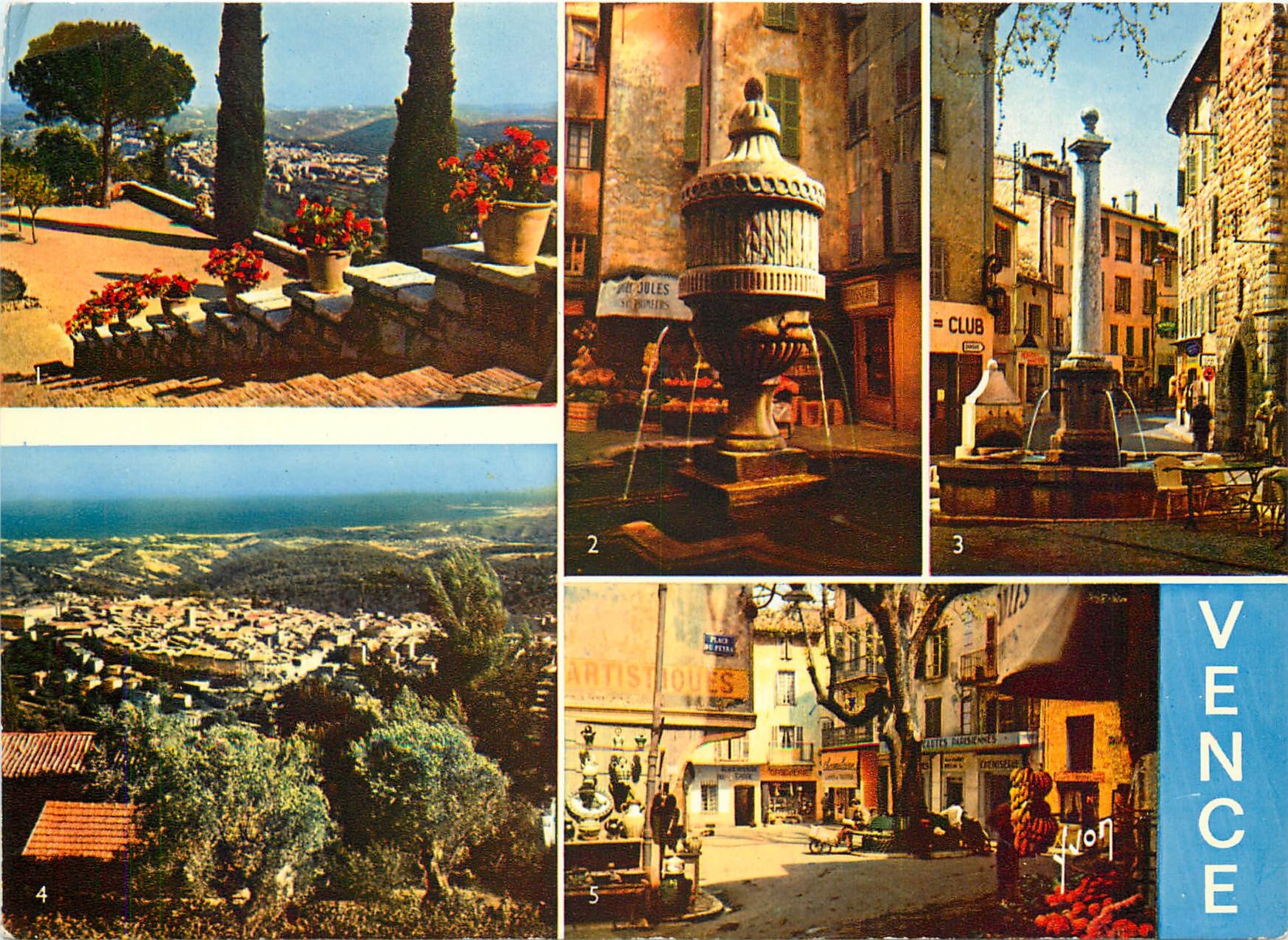 Vence — Allgemeiner Blick, Brunnen und Place du Peyra — Éditions d'Art Jean Jaurès