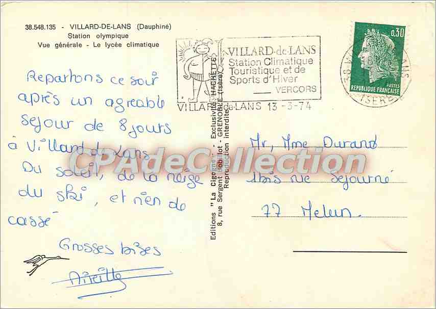 Villard-de-Lans — Klimastation Olympique — Éditions 'La Cigogne' — Rückseite