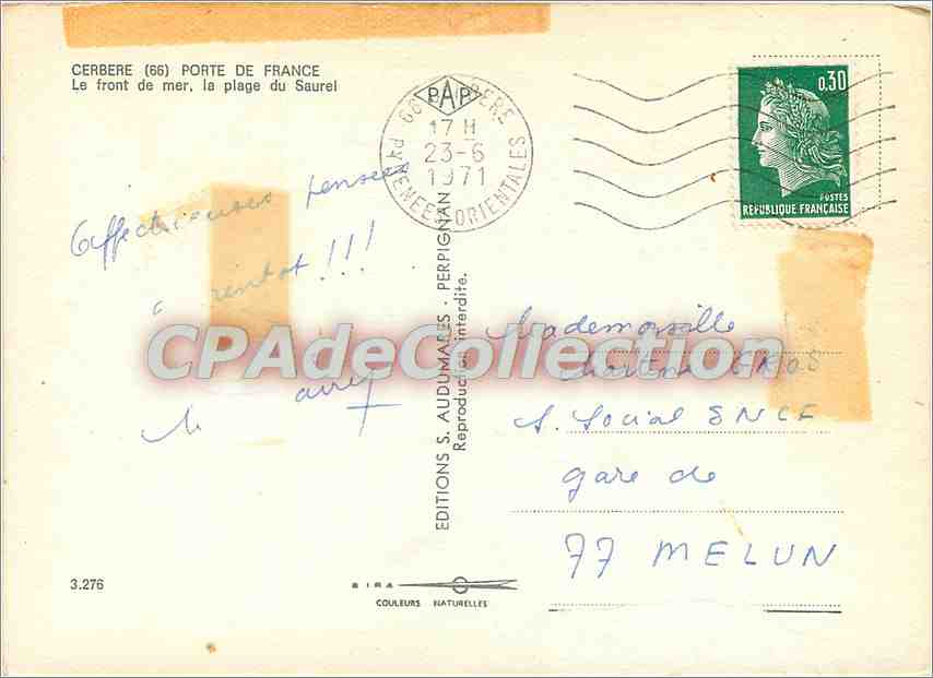 Cerbère (66) Porte de France — Le front de mer, la plage du Saurel — Éditions S. Audumaces — Rückseite