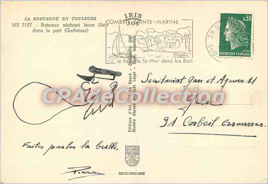 Bateaux séchant leurs filets dans le port (Guilvinec) — La Bretagne en Couleurs, éditions d'Art JOS, n° MX 3107 — Verso