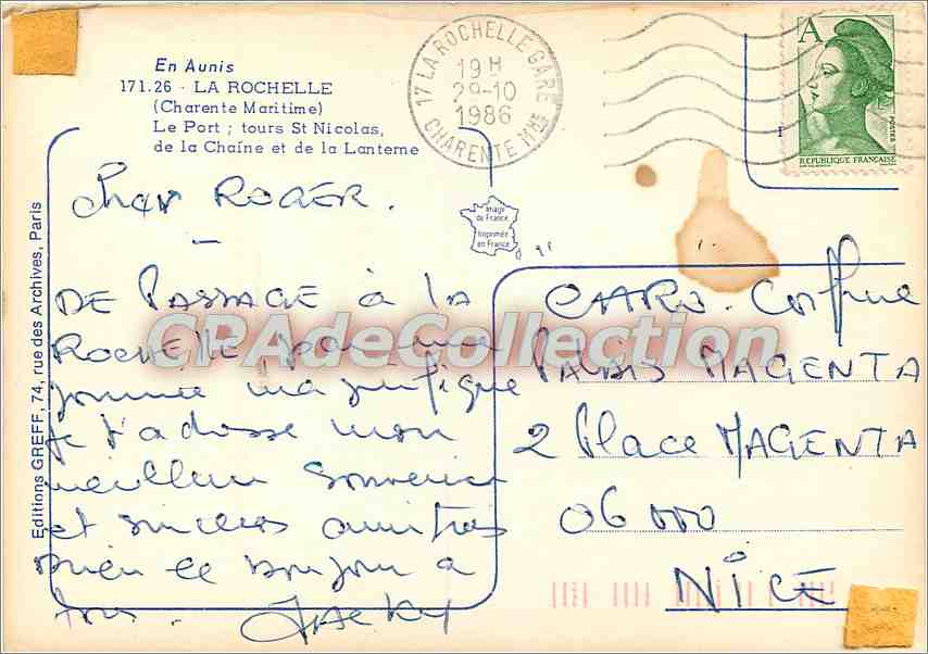 La Rochelle — Port de La Rochelle avec la Tour de la Lanterne — Éditions GREFF — Verso