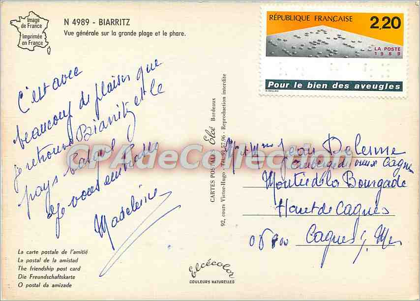 CPSM Biarritz Vue generale sur la grande plage et le Phare — Verso