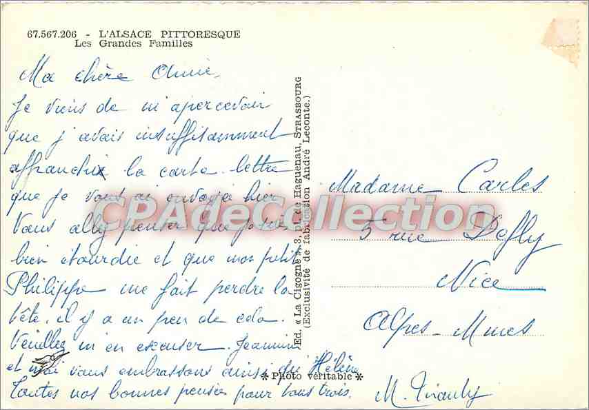 CPSM L'Alsace Pittoresque Les Grandes Familles — Rückseite