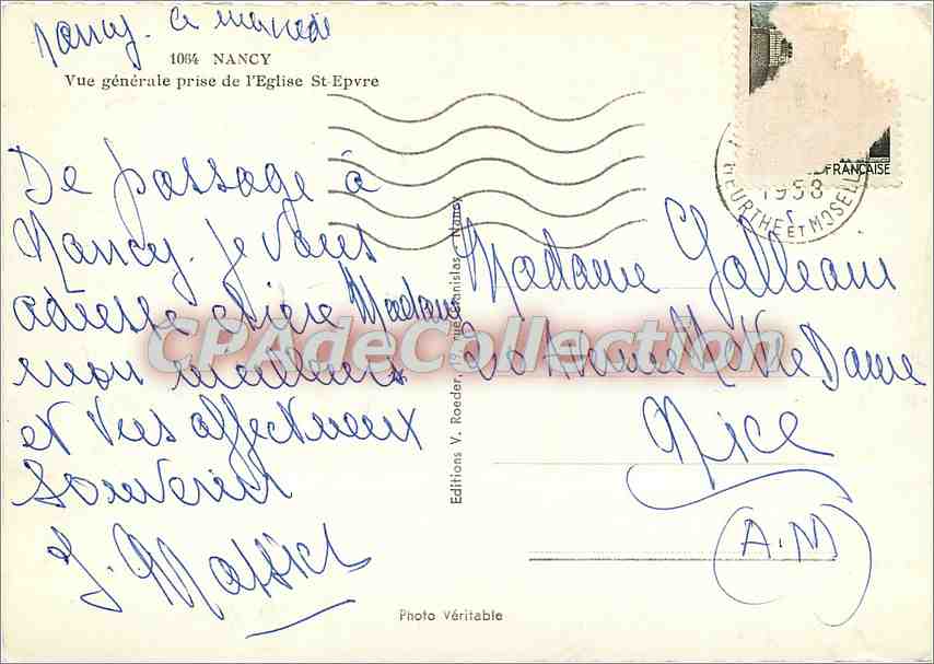 CPSM Nancy Vue generale prise de l'Eglise St Epyre — Verso