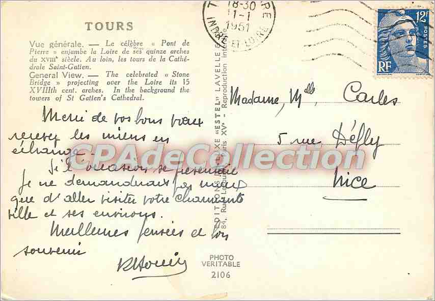 CPSM Tours Vue generale Le celebre Pont de Pierre — Rückseite