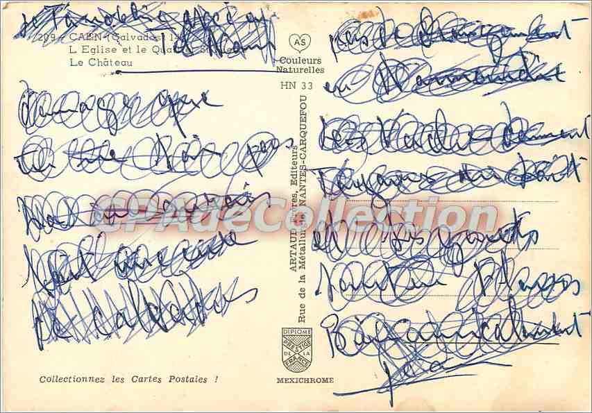 Vue aérienne de Caen — Le Château et le Quartier Sainte-Croix — Éditeur Aptau des Éditeurs, Nantes — Verso