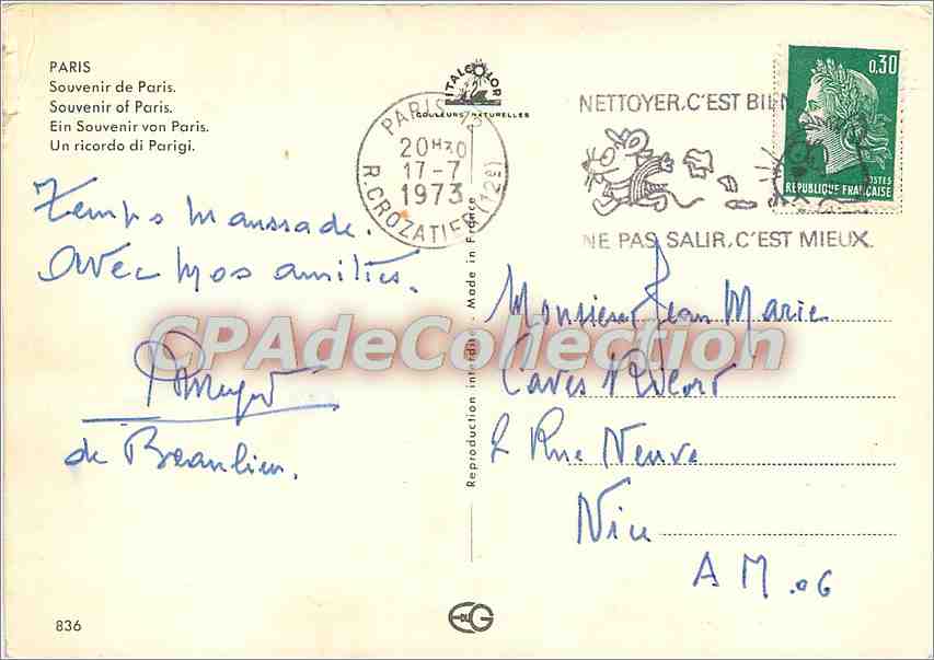 Paris — Souvenir de Paris — Talocolor — Verso